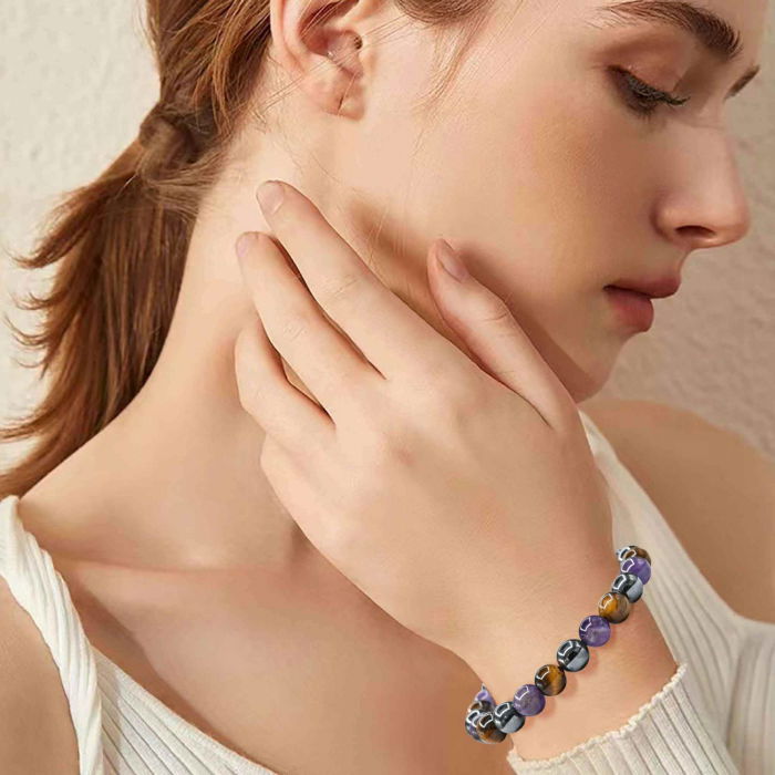 Bratara din pietre semipretioase in forma de margele 8mm de Hematit, Ochi de Tigru si Ametist - Te poate ajuta sa renunti la fumat [5]