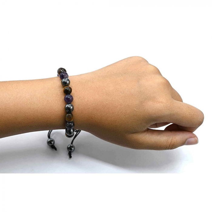 Bratara din pietre semipretioase in forma de margele 8mm de Hematit, Ochi de Tigru si Ametist - Te poate ajuta sa renunti la fumat [4]