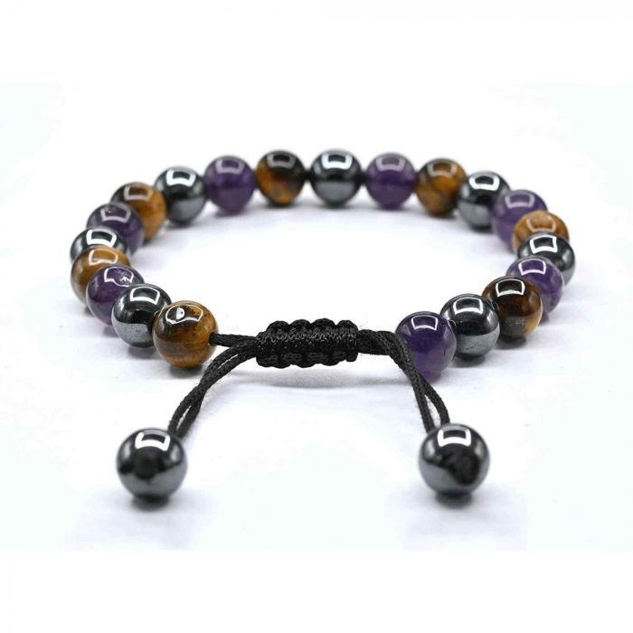 Bratara din pietre semipretioase in forma de margele 8mm de Hematit, Ochi de Tigru si Ametist - Te poate ajuta sa renunti la fumat [3]