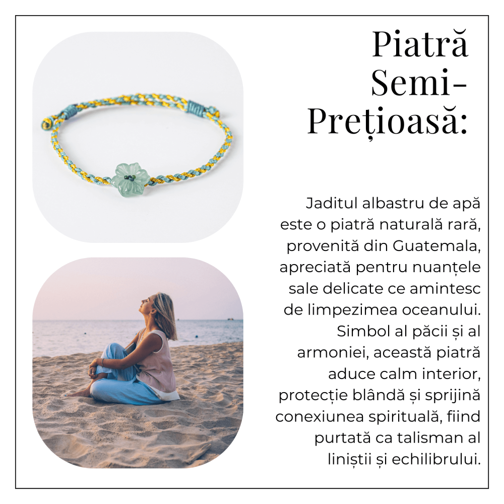 Bratara snur ajustabila cu orhidee sculptata din jadit albastru de apa natural Guatemala [6]