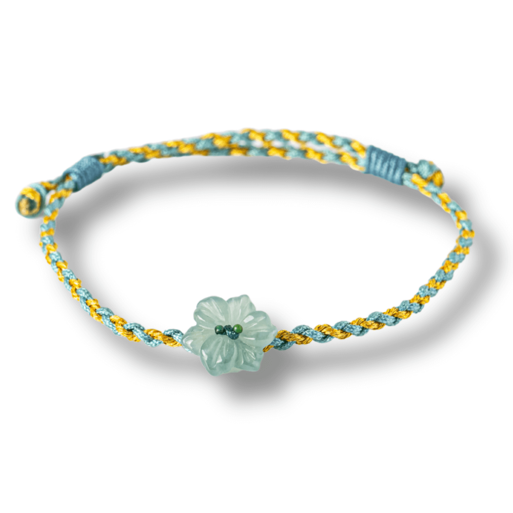 Bratara snur ajustabila cu orhidee sculptata din jadit albastru de apa natural Guatemala [1]