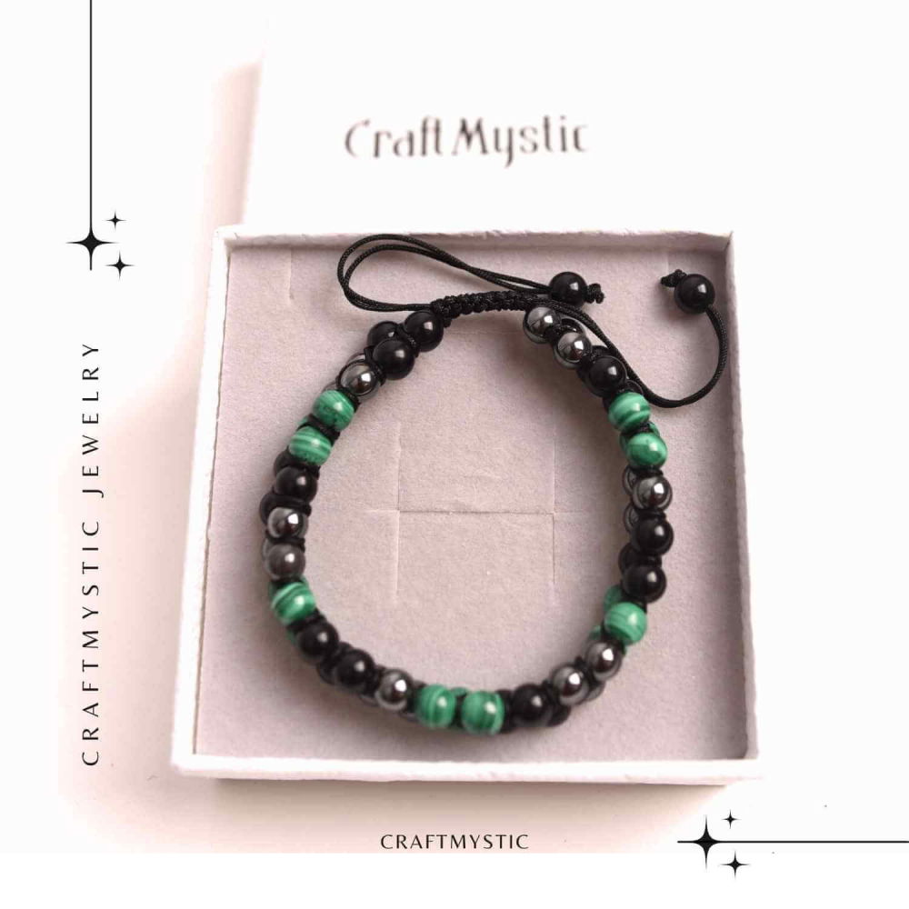 Bratara Tripla Protectie cu Cristale de Malachit, Obsidian Negru si Hematit - Echilibru si Forta [7]