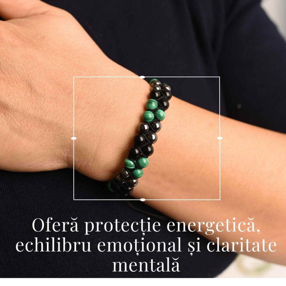 Bratara Tripla Protectie cu Cristale de Malachit, Obsidian Negru si Hematit - Echilibru si Forta [2]