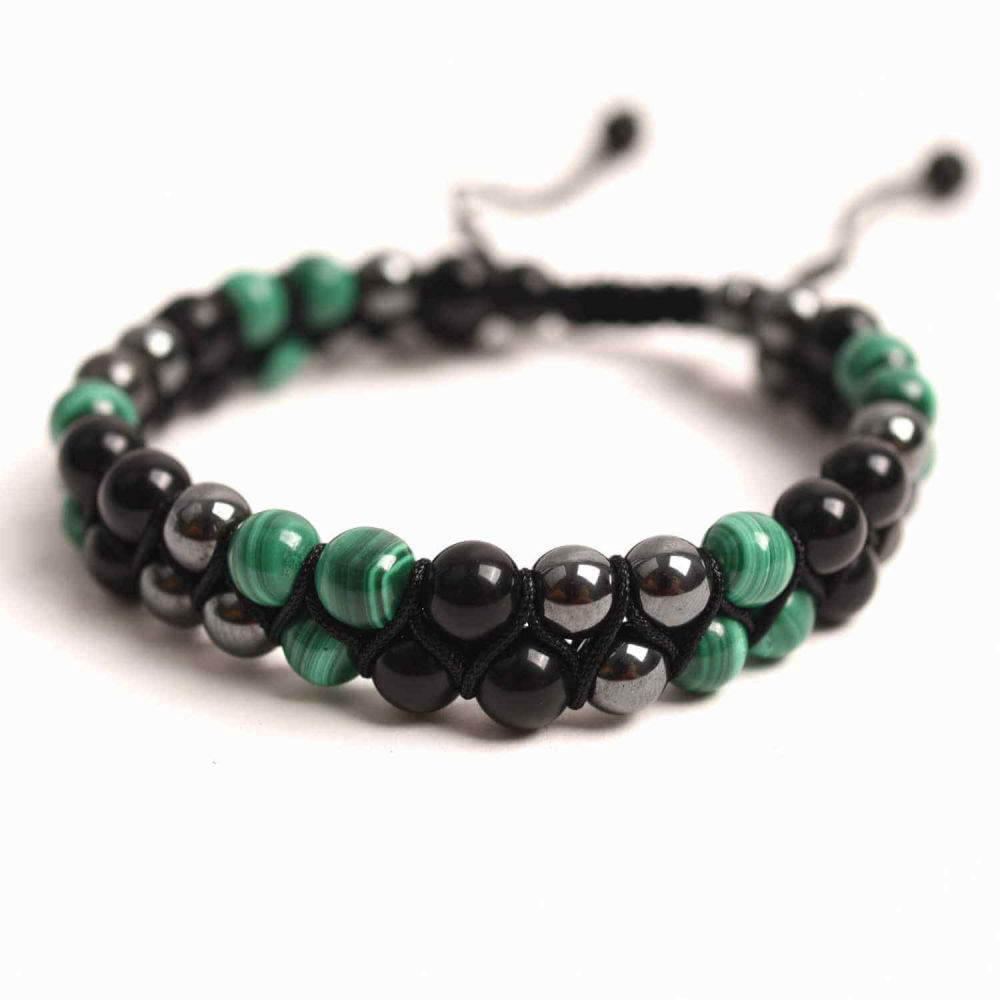 Bratara Tripla Protectie cu Cristale de Malachit, Obsidian Negru si Hematit - Echilibru si Forta [1]