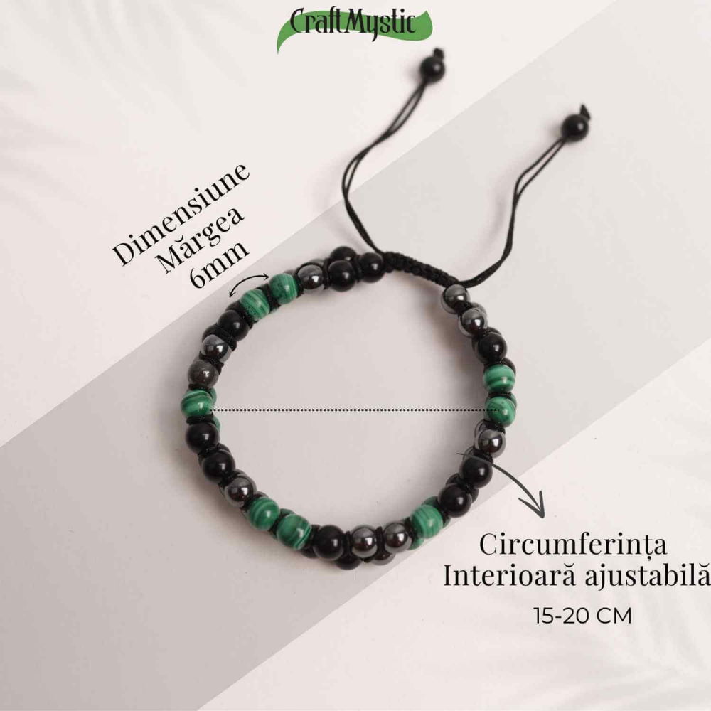 Bratara Tripla Protectie cu Cristale de Malachit, Obsidian Negru si Hematit - Echilibru si Forta [5]