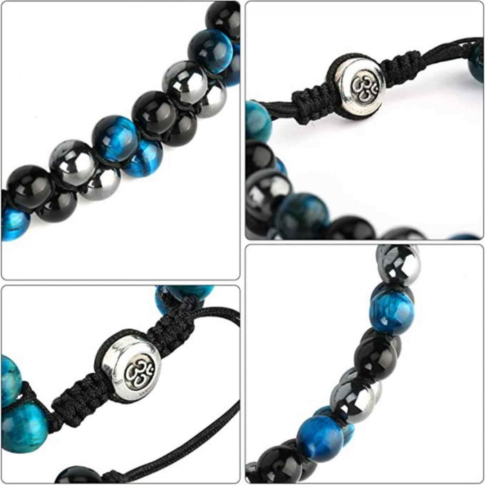 Bratara tripla protectie cu margele 8mm din 3 pietre semipretioase: Ochi de tigru albastru, Hematita si Obsidian [4]