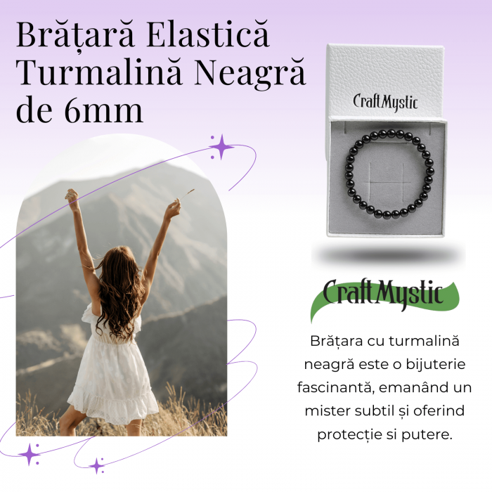 Bratara Elastica cu Margele de Turmalina Neagra de 6mm – Talisman Protector si Stilat [5]