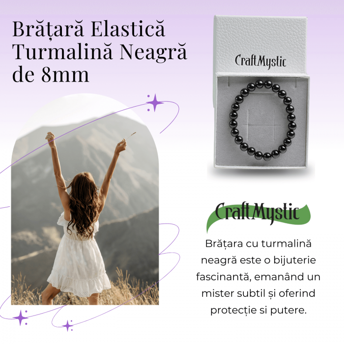 Bratara Elastica cu Margele de Turmalina Neagra de 8mm – Protectie si Echilibru [4]