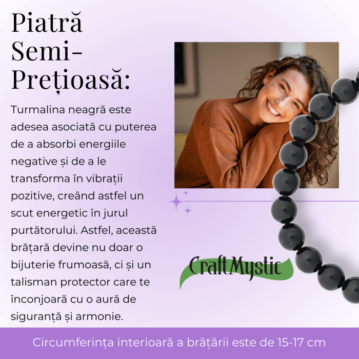 Bratara Elastica cu Margele de Turmalina Neagra de 8mm – Protectie si Echilibru [5]