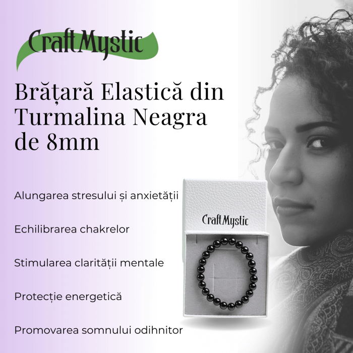 Bratara Elastica cu Margele de Turmalina Neagra de 8mm – Protectie si Echilibru [3]