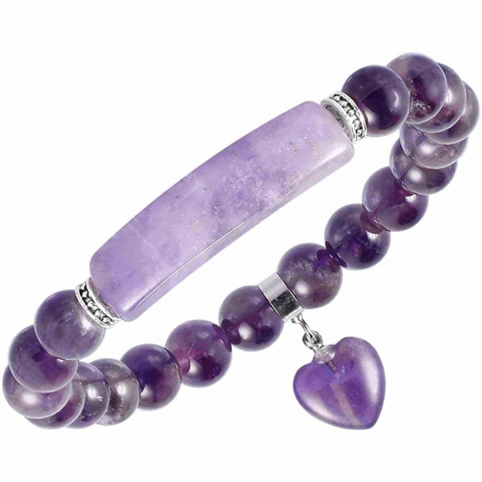 Bratara zen cu pietre semipretioase Ametist si pandantiv scluptat in forma de inima - bratara feng shui pentru meditatie, liniste, echilibru [1]