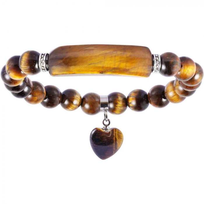 Bratara cu pietre semipretioase margele 8mm ochi de tigru si inima: Vindecare, echilibru si dragoste pentru tine si cei dragi [4]