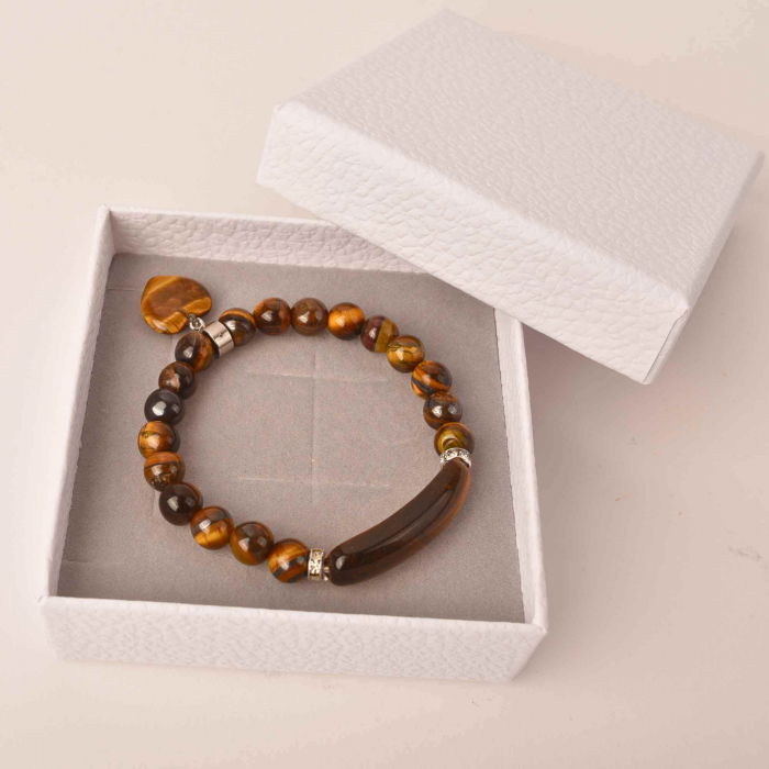 Bratara cu pietre semipretioase margele 8mm ochi de tigru si inima: Vindecare, echilibru si dragoste pentru tine si cei dragi [2]