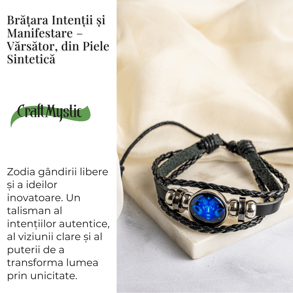 Bratara Zodiacala ajustabila din Piele Sintetica cu Cabochon Rotund – Simbol Astrologic Personalizat pentru Energie si Identitate Astrala [24]