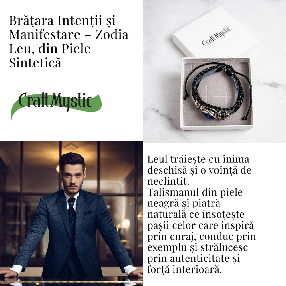 Bratara Zodiacala ajustabila din Piele Sintetica cu Cabochon Rotund – Simbol Astrologic Personalizat pentru Energie si Identitate Astrala [69]
