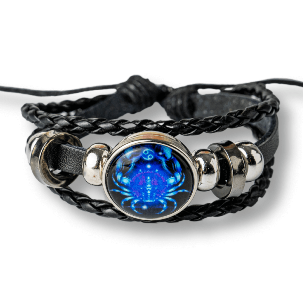 Bratara Zodiacala ajustabila din Piele Sintetica cu Cabochon Rotund – Simbol Astrologic Personalizat pentru Energie si Identitate Astrala [70]