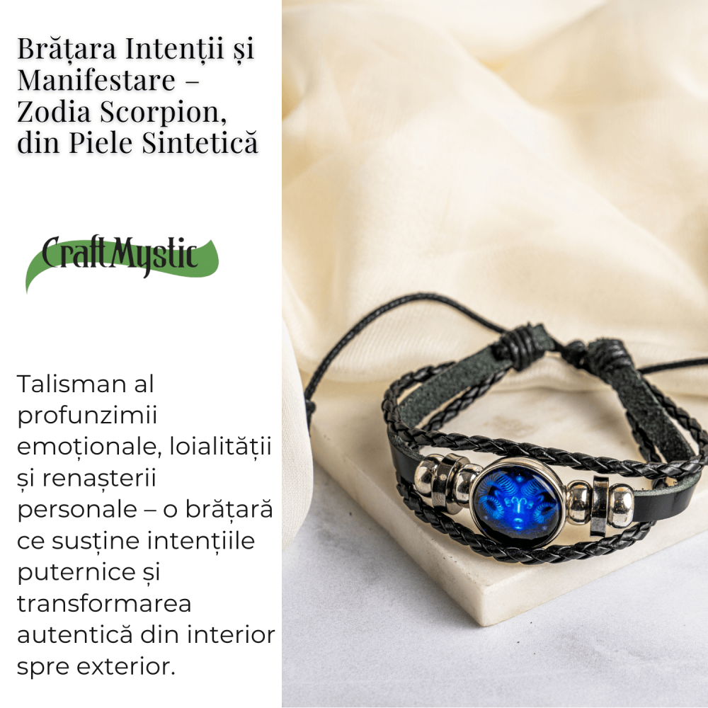 Bratara Zodiacala ajustabila din Piele Sintetica cu Cabochon Rotund – Simbol Astrologic Personalizat pentru Energie si Identitate Astrala [45]