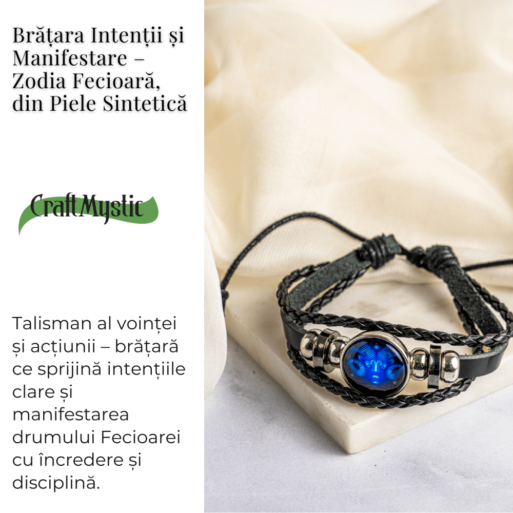 Bratara Zodiacala ajustabila din Piele Sintetica cu Cabochon Rotund – Simbol Astrologic Personalizat pentru Energie si Identitate Astrala [59]