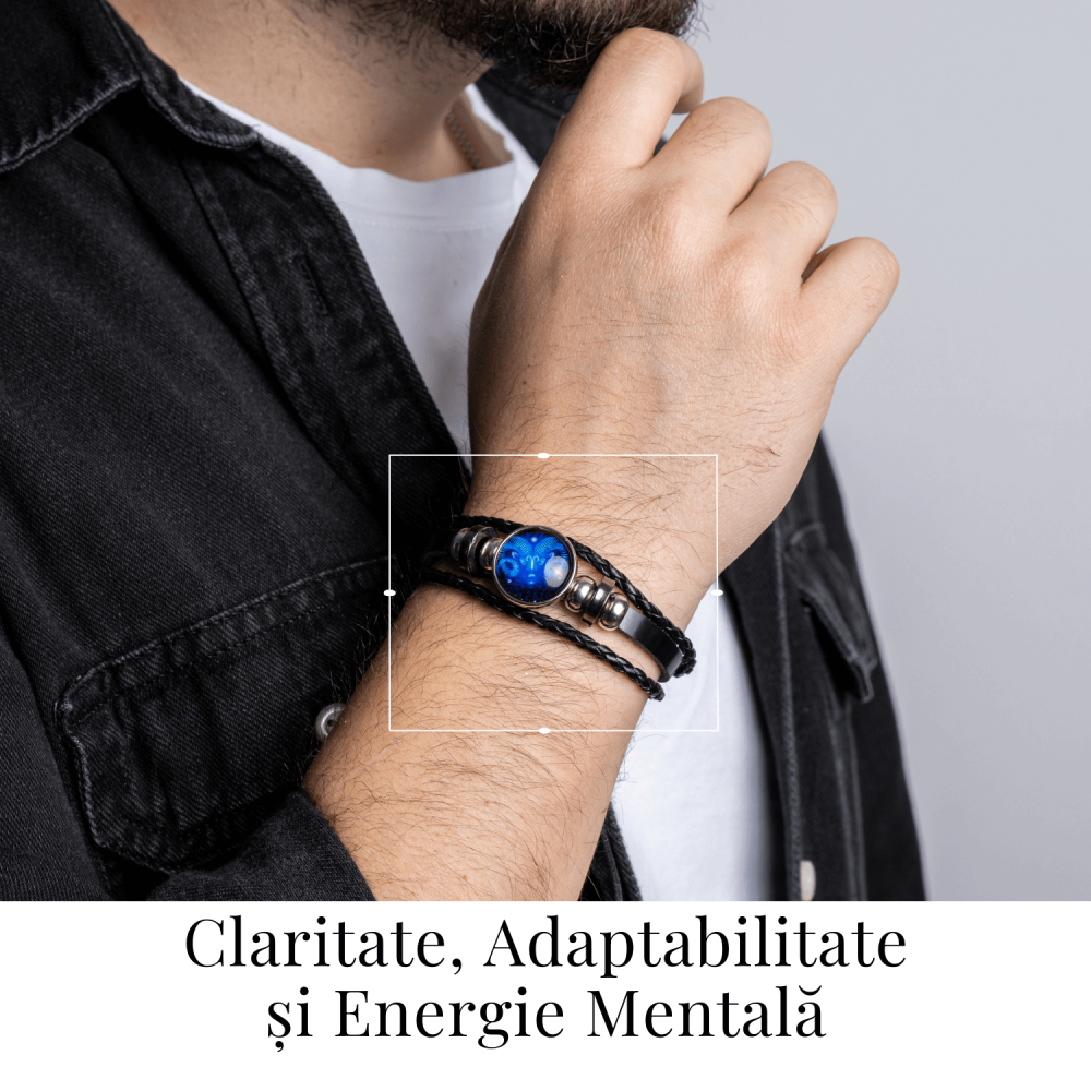 Bratara Zodiacala ajustabila din Piele Sintetica cu Cabochon Rotund – Simbol Astrologic Personalizat pentru Energie si Identitate Astrala [79]