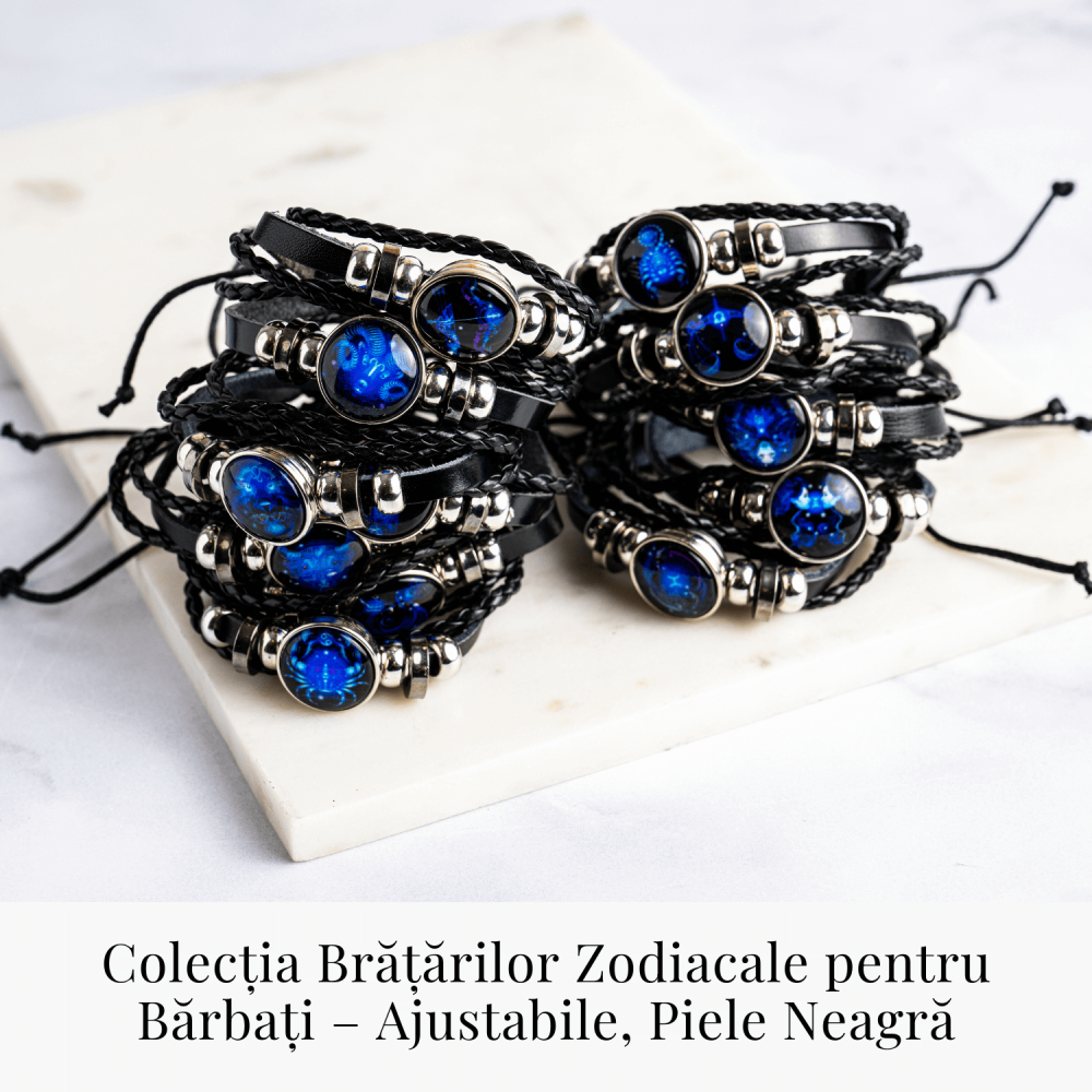 Bratara Zodiacala ajustabila din Piele Sintetica cu Cabochon Rotund – Simbol Astrologic Personalizat pentru Energie si Identitate Astrala [15]