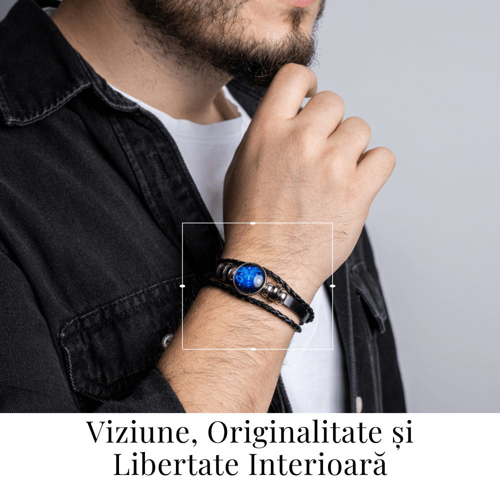 Bratara Zodiacala ajustabila din Piele Sintetica cu Cabochon Rotund – Simbol Astrologic Personalizat pentru Energie si Identitate Astrala [23]