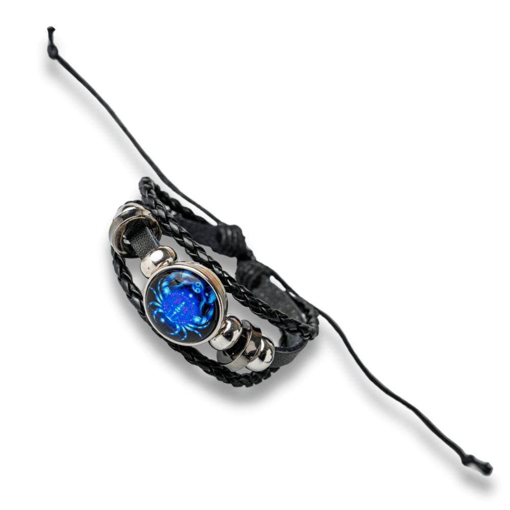 Bratara Zodiacala ajustabila din Piele Sintetica cu Cabochon Rotund – Simbol Astrologic Personalizat pentru Energie si Identitate Astrala [71]