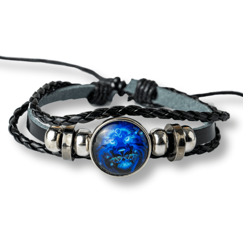 Bratara Zodiacala ajustabila din Piele Sintetica cu Cabochon Rotund – Simbol Astrologic Personalizat pentru Energie si Identitate Astrala [63]