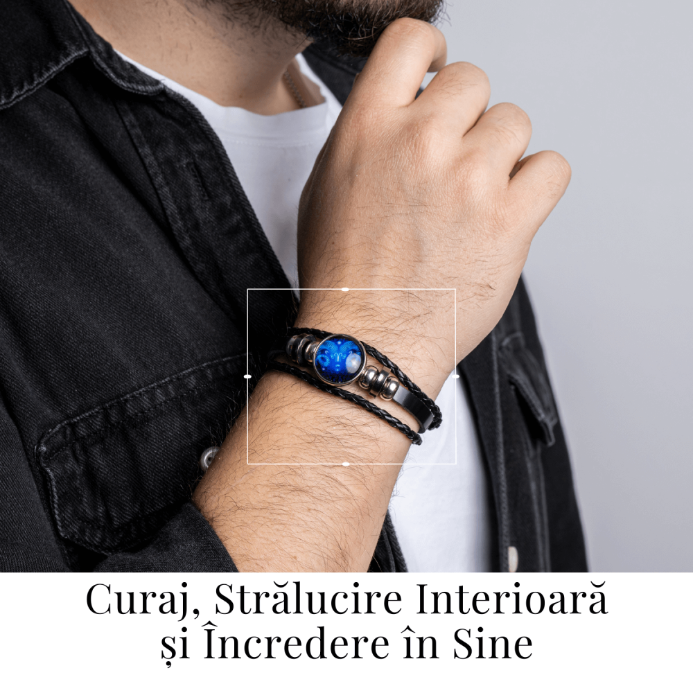 Bratara Zodiacala ajustabila din Piele Sintetica cu Cabochon Rotund – Simbol Astrologic Personalizat pentru Energie si Identitate Astrala [65]