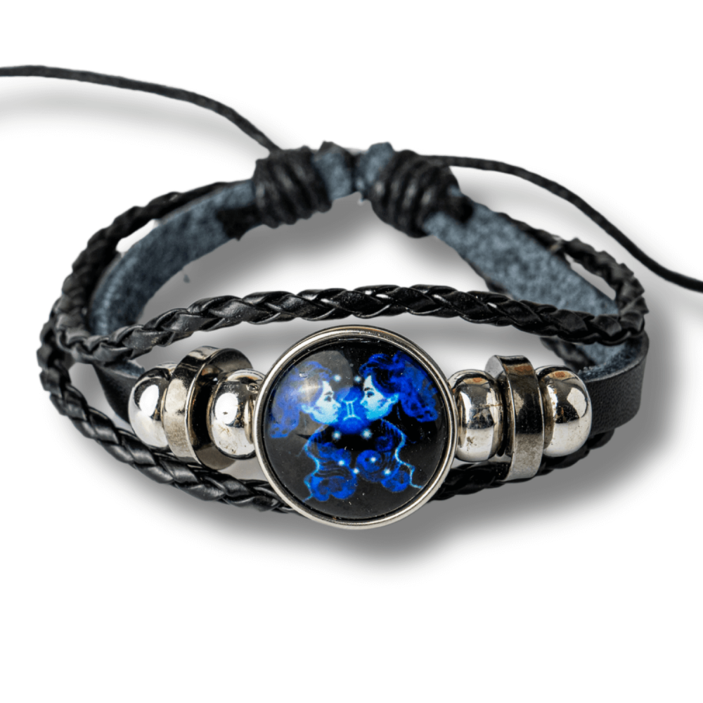 Bratara Zodiacala ajustabila din Piele Sintetica cu Cabochon Rotund – Simbol Astrologic Personalizat pentru Energie si Identitate Astrala [77]