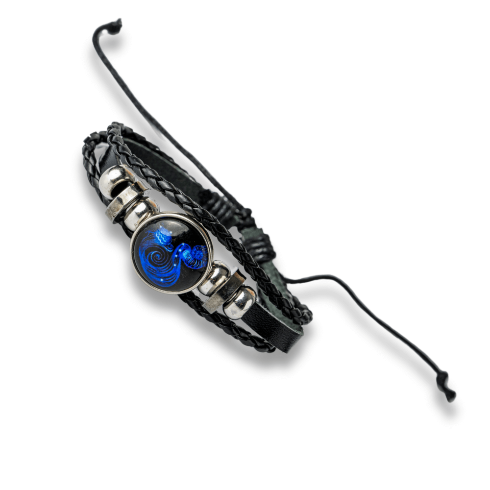 Bratara Zodiacala ajustabila din Piele Sintetica cu Cabochon Rotund – Simbol Astrologic Personalizat pentru Energie si Identitate Astrala [22]