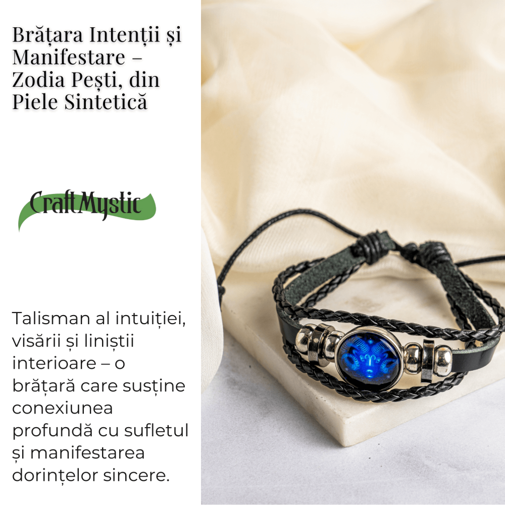 Bratara Zodiacala ajustabila din Piele Sintetica cu Cabochon Rotund – Simbol Astrologic Personalizat pentru Energie si Identitate Astrala [17]
