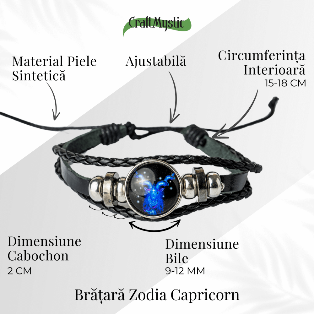 Bratara Zodiacala ajustabila din Piele Sintetica cu Cabochon Rotund – Simbol Astrologic Personalizat pentru Energie si Identitate Astrala [33]