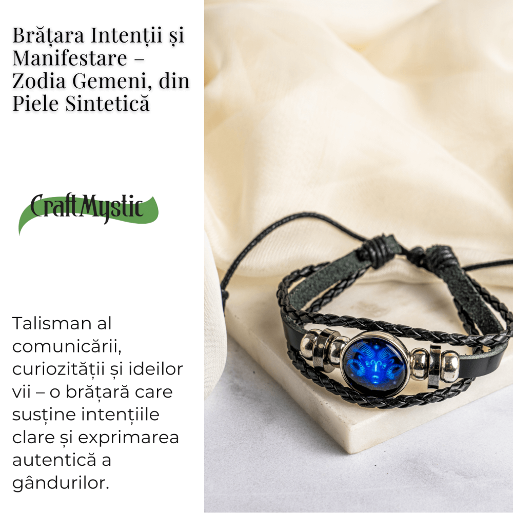 Bratara Zodiacala ajustabila din Piele Sintetica cu Cabochon Rotund – Simbol Astrologic Personalizat pentru Energie si Identitate Astrala [80]