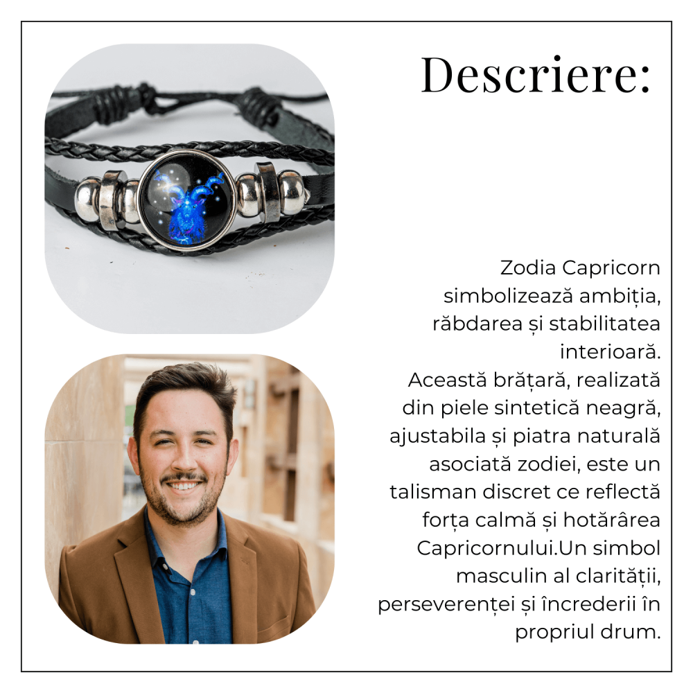 Bratara Zodiacala ajustabila din Piele Sintetica cu Cabochon Rotund – Simbol Astrologic Personalizat pentru Energie si Identitate Astrala [32]