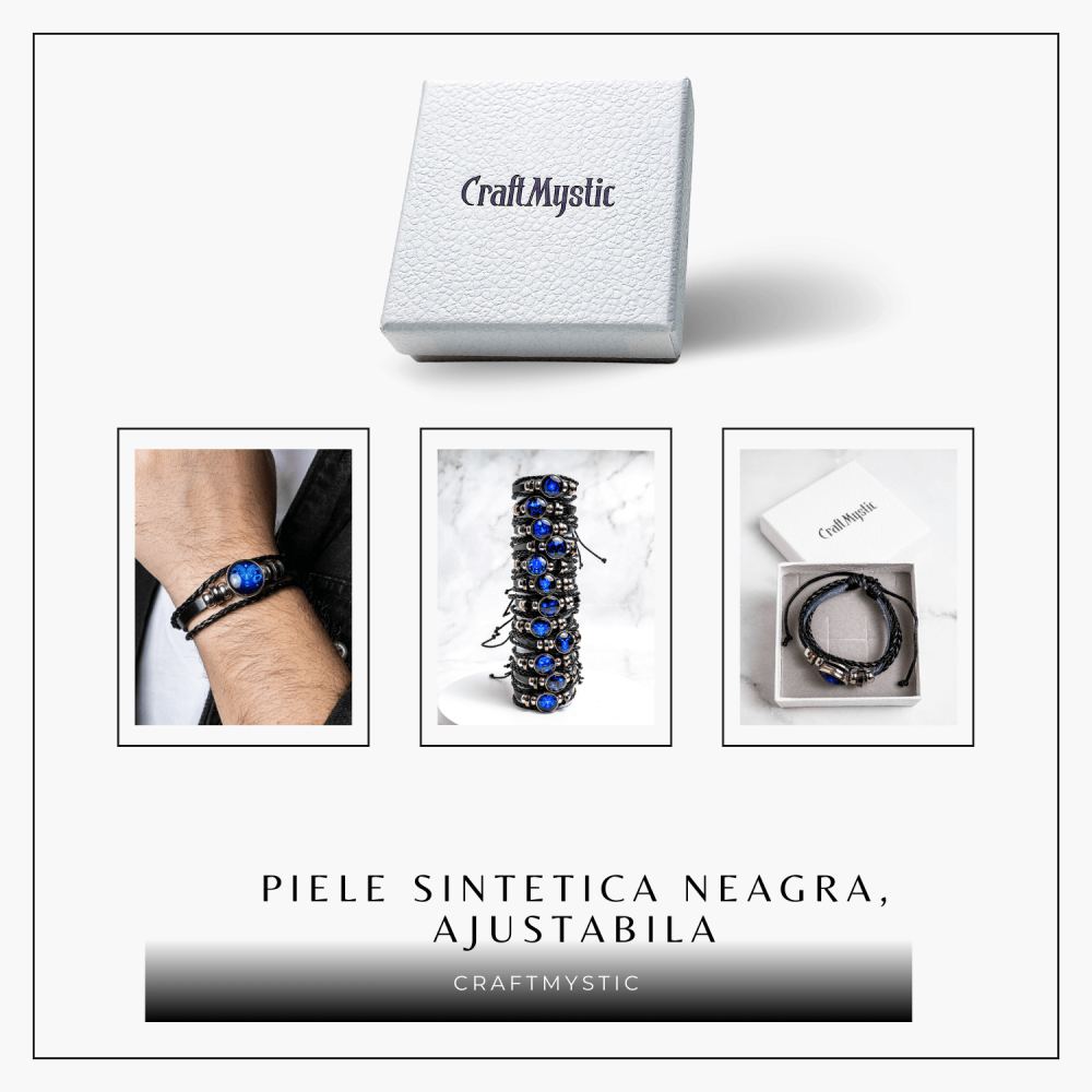 Bratara Zodiacala ajustabila din Piele Sintetica cu Cabochon Rotund – Simbol Astrologic Personalizat pentru Energie si Identitate Astrala [10]