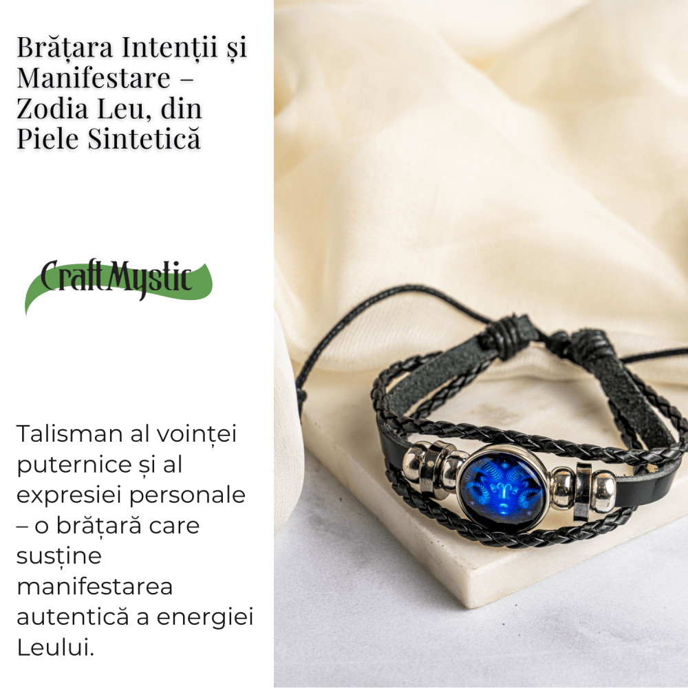 Bratara Zodiacala ajustabila din Piele Sintetica cu Cabochon Rotund – Simbol Astrologic Personalizat pentru Energie si Identitate Astrala [66]