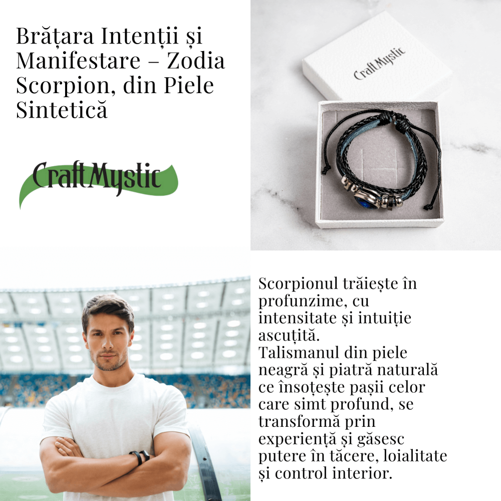 Bratara Zodiacala ajustabila din Piele Sintetica cu Cabochon Rotund – Simbol Astrologic Personalizat pentru Energie si Identitate Astrala [48]