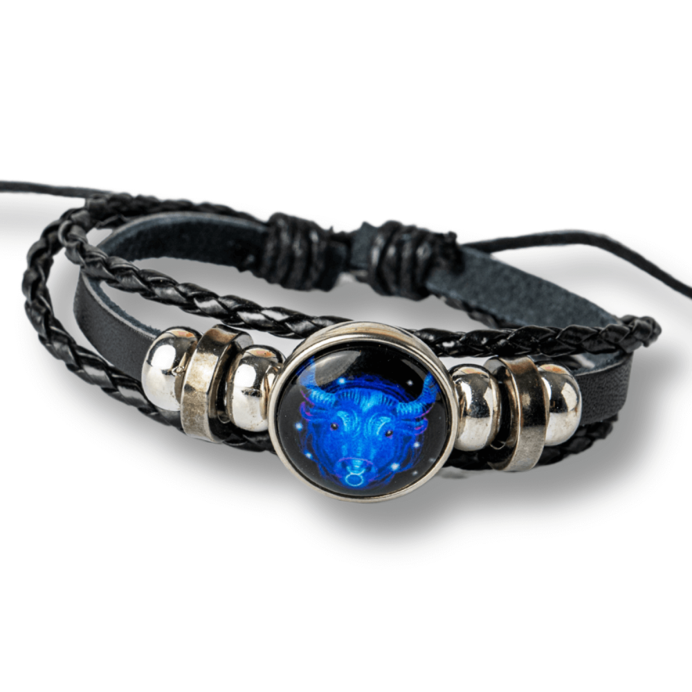 Bratara Zodiacala ajustabila din Piele Sintetica cu Cabochon Rotund – Simbol Astrologic Personalizat pentru Energie si Identitate Astrala [84]