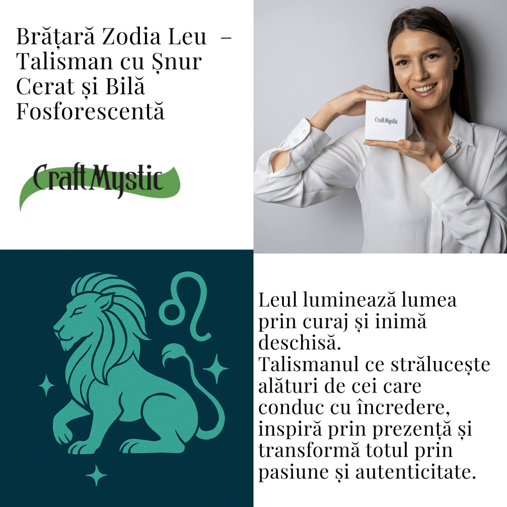 Bratara Zodiacala Ajustabila din Sfoara Cerata si Piele Sintetica – Cabochon Rotund cu Semn Zodiacal si Bila Fosforescenta [7]