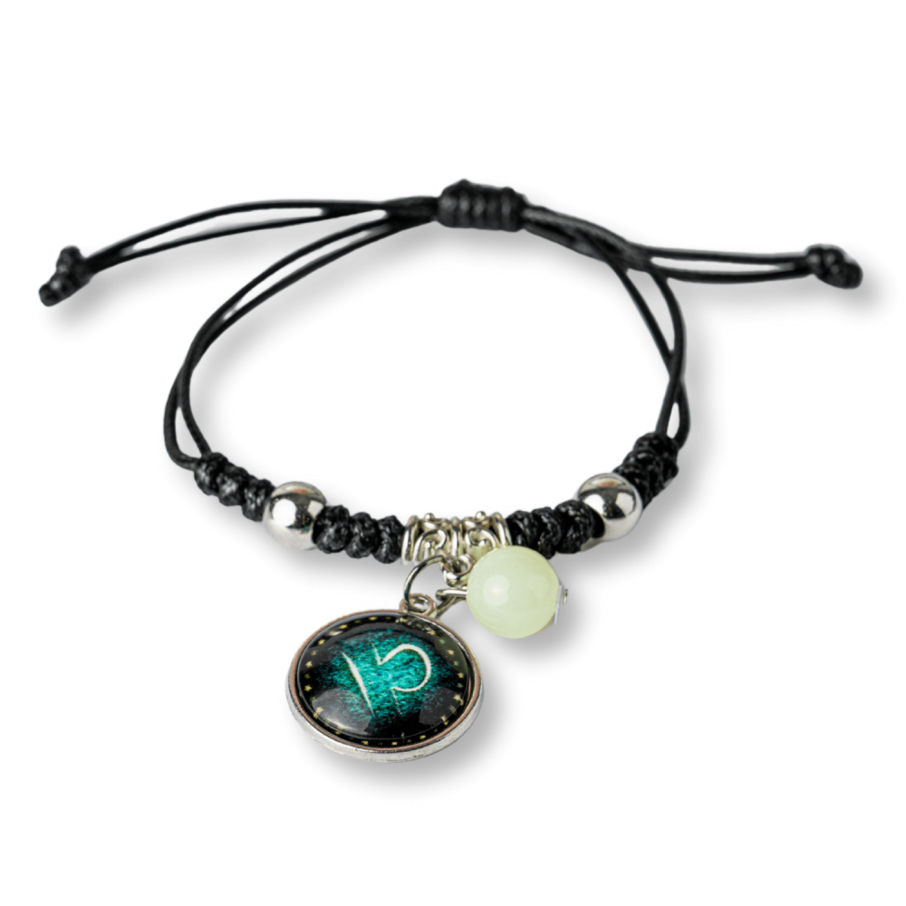 Bratara Zodiacala Ajustabila din Sfoara Cerata si Piele Sintetica – Cabochon Rotund cu Semn Zodiacal si Bila Fosforescenta [10]