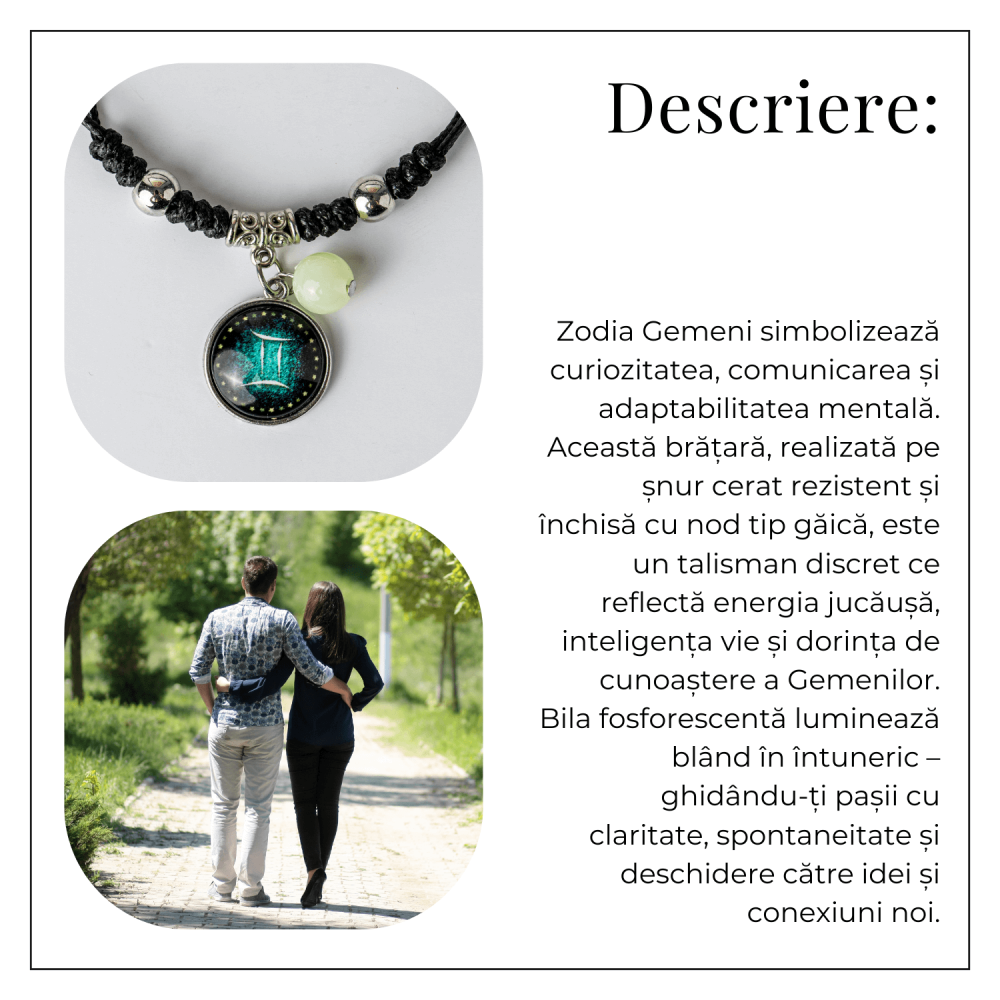 Bratara Zodiacala Ajustabila din Sfoara Cerata si Piele Sintetica – Cabochon Rotund cu Semn Zodiacal si Bila Fosforescenta [6]