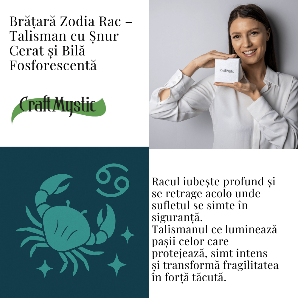Bratara Zodiacala Ajustabila din Sfoara Cerata si Piele Sintetica – Cabochon Rotund cu Semn Zodiacal si Bila Fosforescenta [4]