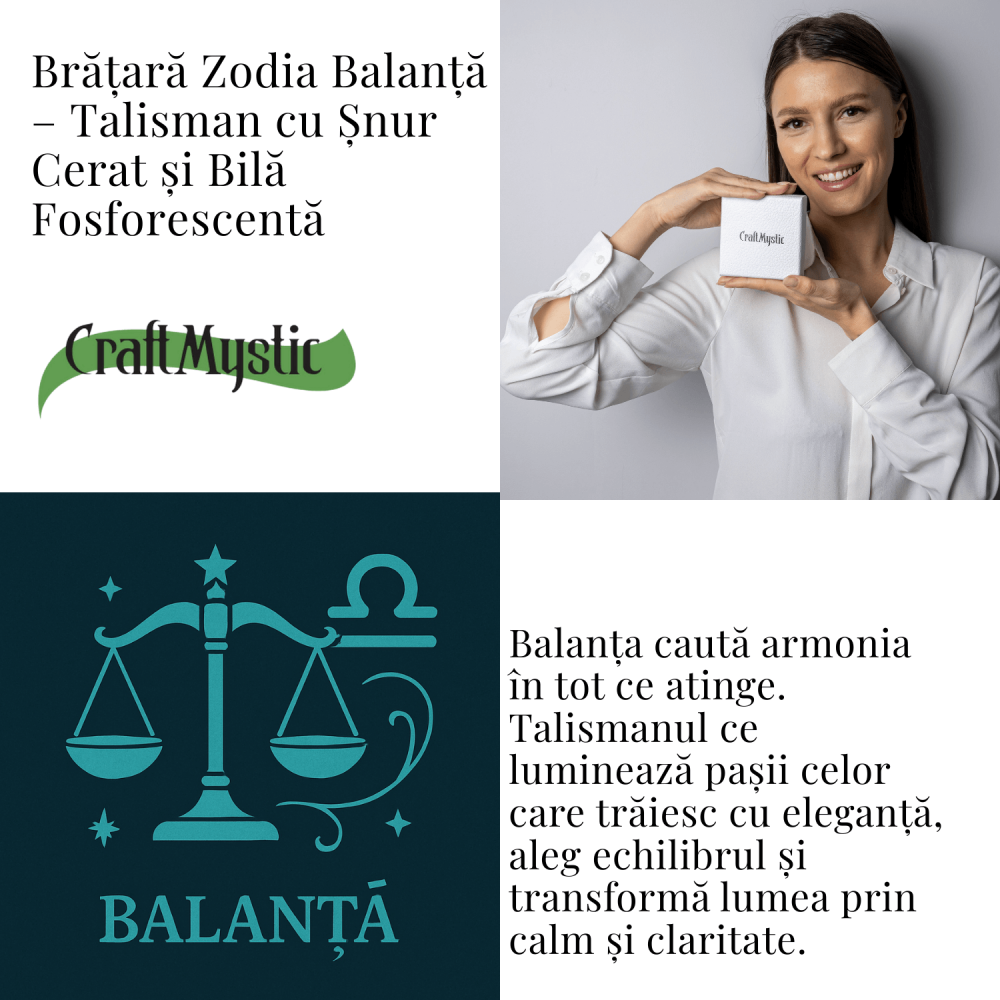 Bratara Zodiacala Ajustabila din Sfoara Cerata si Piele Sintetica – Cabochon Rotund cu Semn Zodiacal si Bila Fosforescenta [3]