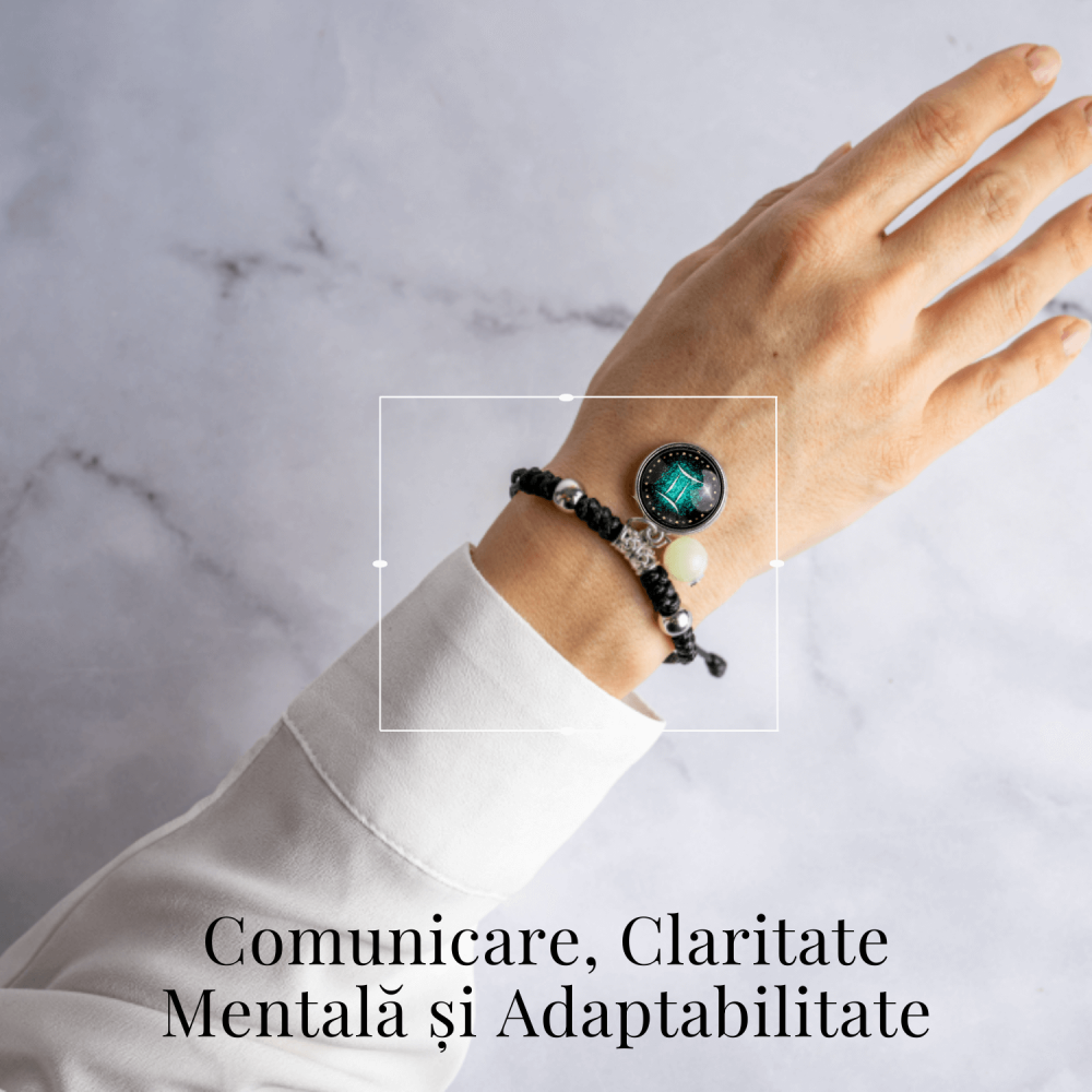 Bratara Zodiacala Ajustabila din Sfoara Cerata si Piele Sintetica – Cabochon Rotund cu Semn Zodiacal si Bila Fosforescenta [2]