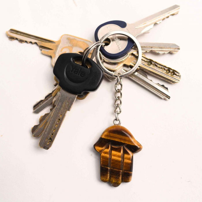 Breloc cu Mana Fatimei din Ochi de Tigru - Protectie, Noroc si Energie Pozitiva [3]