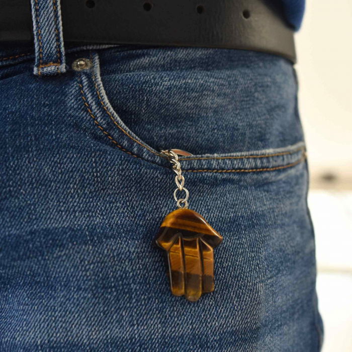 Breloc cu Mana Fatimei din Ochi de Tigru - Protectie, Noroc si Energie Pozitiva [4]