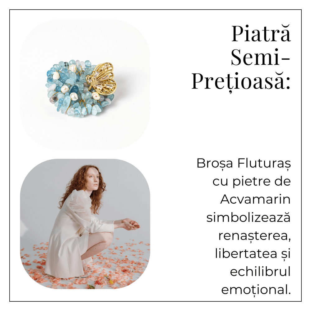 Brosa Fluture din Aliaj si Pietre Naturale de Acvamarin - Simbol al Linistii si Claritatii [5]