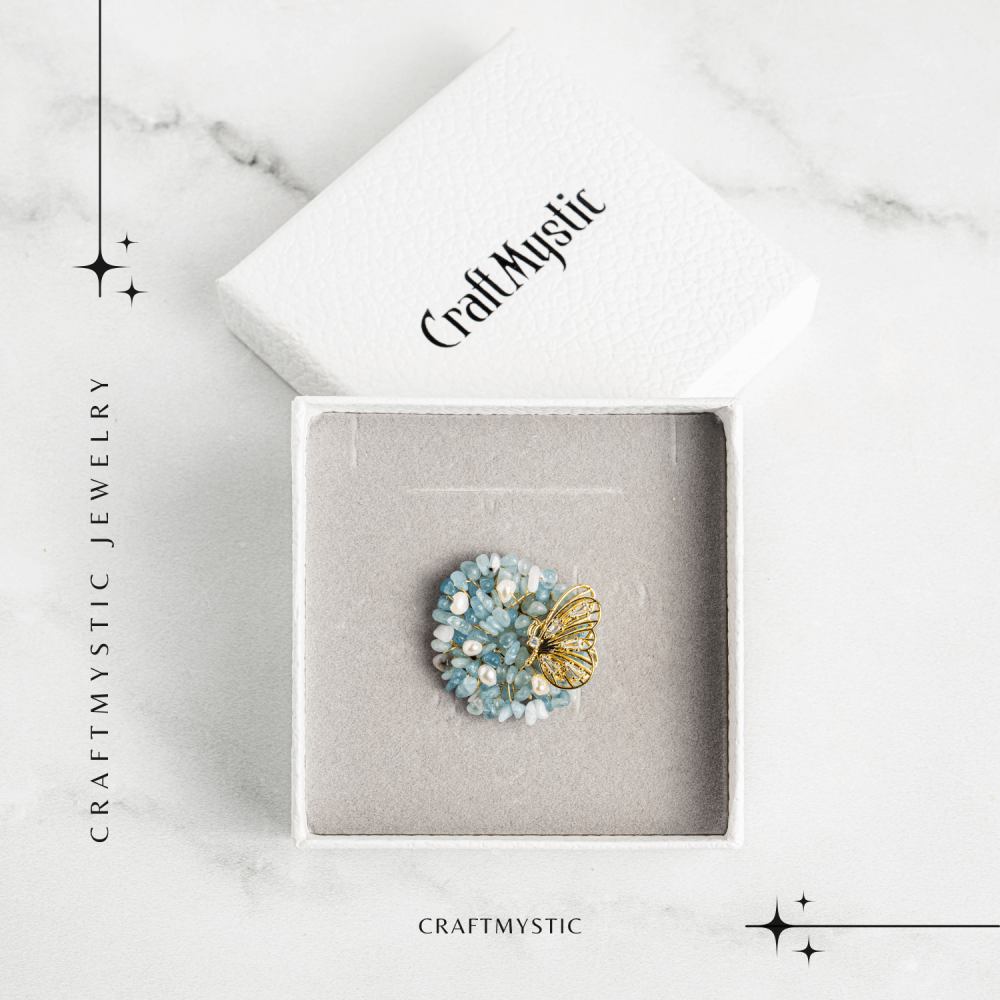 Brosa Fluture din Aliaj si Pietre Naturale de Acvamarin - Simbol al Linistii si Claritatii [3]