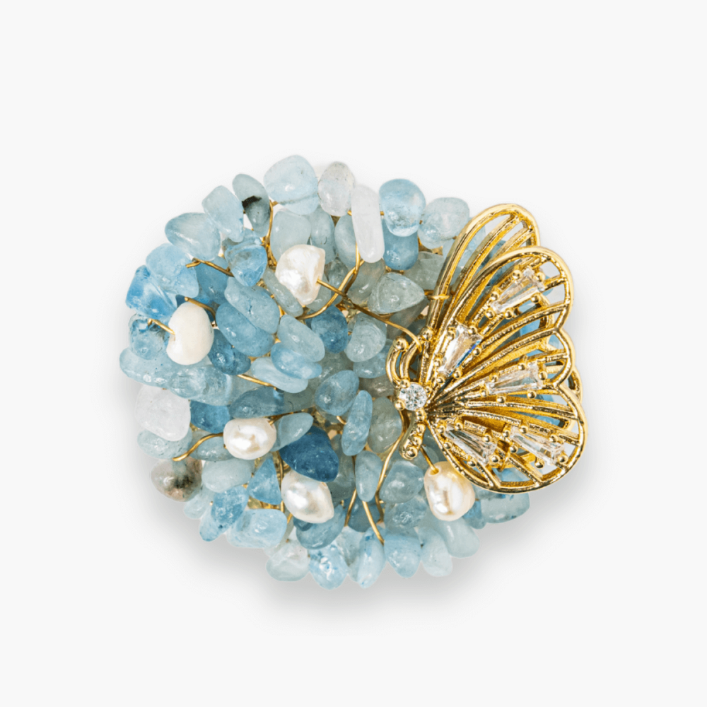 Brosa Fluture din Aliaj si Pietre Naturale de Acvamarin - Simbol al Linistii si Claritatii [7]