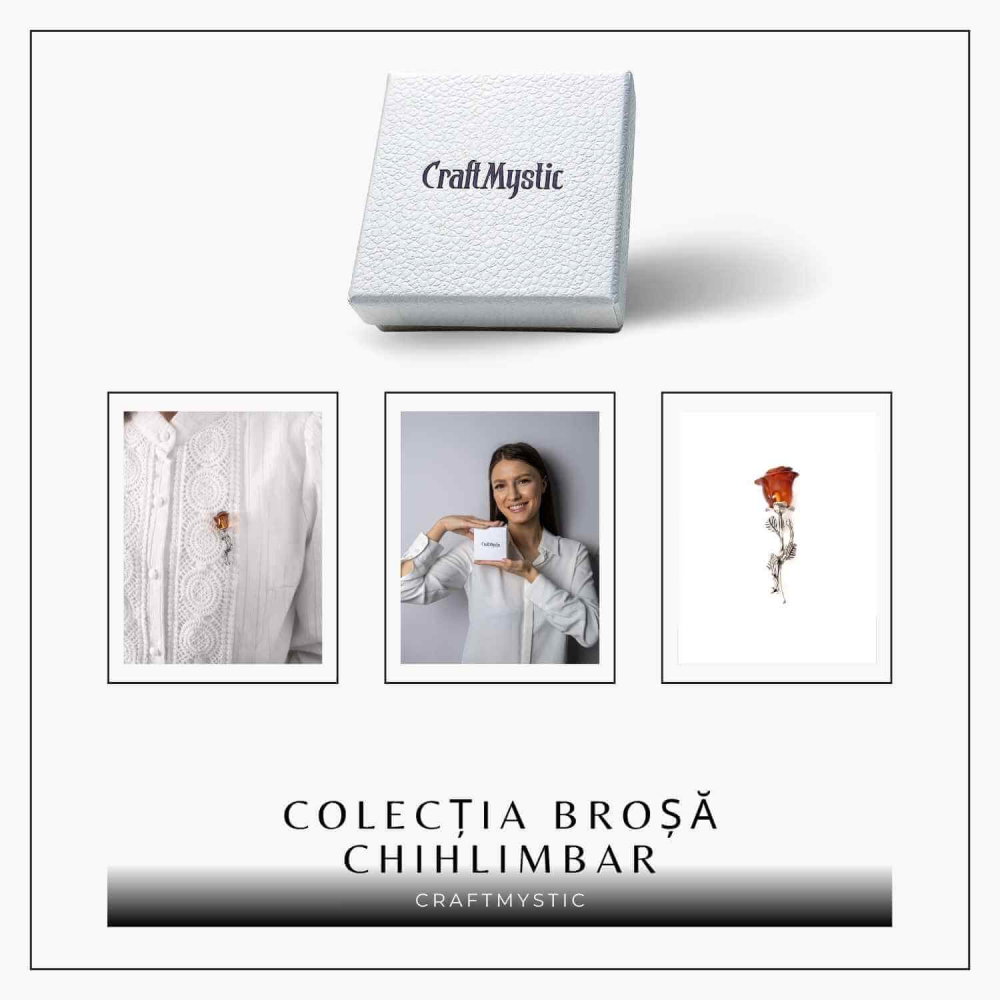 Brosa din Argint 925 cu Chihlimbar Natural – Trandafir al Luminii Calde [9]